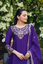 Prazu Fashion Royal Purple Chinon Silk Sequin Embroidered Sharara Suit - Distacart
