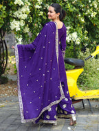 Prazu Fashion Royal Purple Chinon Silk Sequin Embroidered Sharara Suit - Distacart