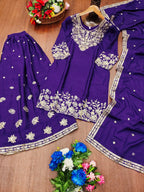 Prazu Fashion Royal Purple Chinon Silk Sequin Embroidered Sharara Suit - Distacart