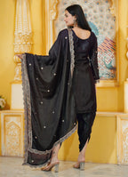 Teeya Creation Black Color Chinnon Silk Heavy Embroidery Work Fully Stitched Dhoti Suit