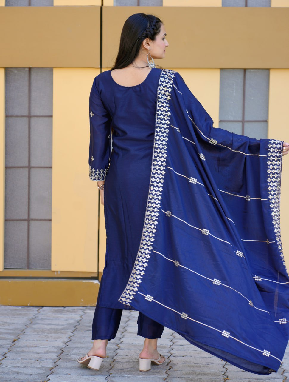 Teeya Creation Blue Color Chinnon Silk Heavy Embroidery Work Fully Stitched Salwar Suit