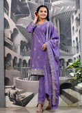 Teeya Creation Lavender Color Chinnon Silk Heavy Embroidery Work Fully Stitched Salwar Suit