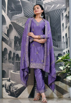 Teeya Creation Lavender Color Chinnon Silk Heavy Embroidery Work Fully Stitched Salwar Suit
