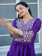 Teeya Creation Purple Color Chinnon Silk Heavy Embroidery Work Fully Stitched Salwar Suit - Distacart