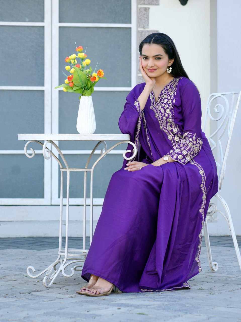 Teeya Creation Purple Color Chinnon Silk Heavy Embroidery Work Fully Stitched Salwar Suit - Distacart