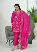 Teeya Creation Pink Color Chinnon Silk Heavy Embroidery Work Fully Stitched Salwar Suit