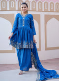 Teeya Creation Blue Color Chinnon Silk Heavy Embroidery Work Fully Stitched Salwar Suit - Distacart