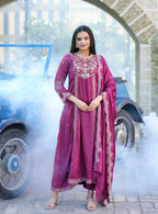 Teeya Creation Wine Color Chinnon Silk Heavy Embroidery Work Fully Stitched Salwar Suit