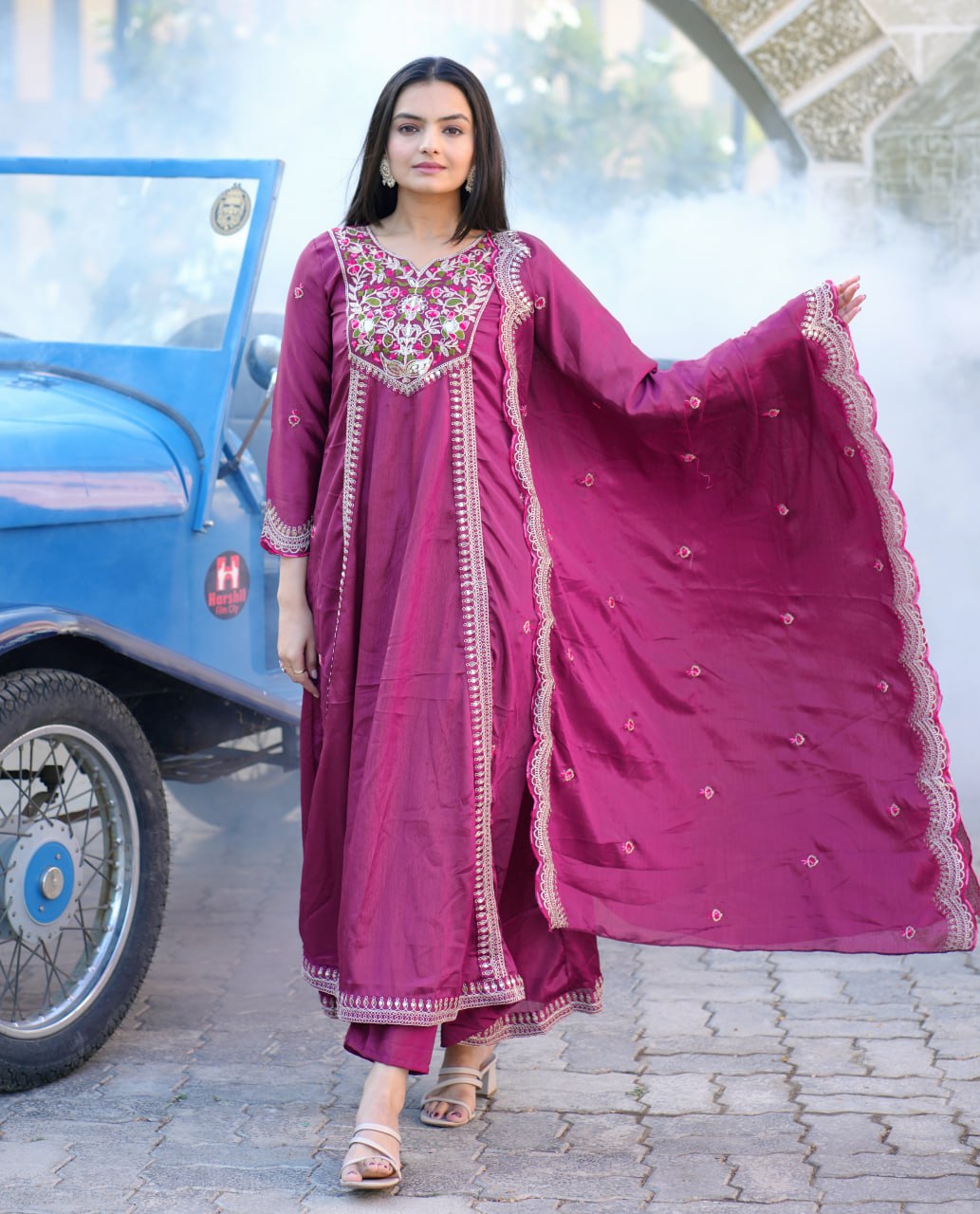 Teeya Creation Wine Color Chinnon Silk Heavy Embroidery Work Fully Stitched Salwar Suit