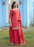 Teeya Creation Red Color Rangoli Silk Heavy Embroidery Work Fully Stitched Suit - Distacart
