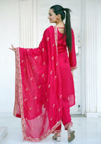 Teeya Creation Rani Color Vichitra Silk Heavy Embroidery Work Fully Stitched Salwar Suit