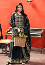Teeya Creation Black Color Chinnon Silk Heavy Embroidery Work Fully Stitched Sharara Suit