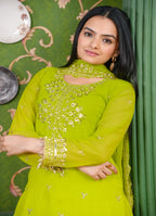 Teeya Creation Olive Color Georgette Heavy Embroidery Work Fully Stitched Sharara Suit