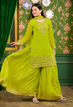 Teeya Creation Olive Color Georgette Heavy Embroidery Work Fully Stitched Sharara Suit