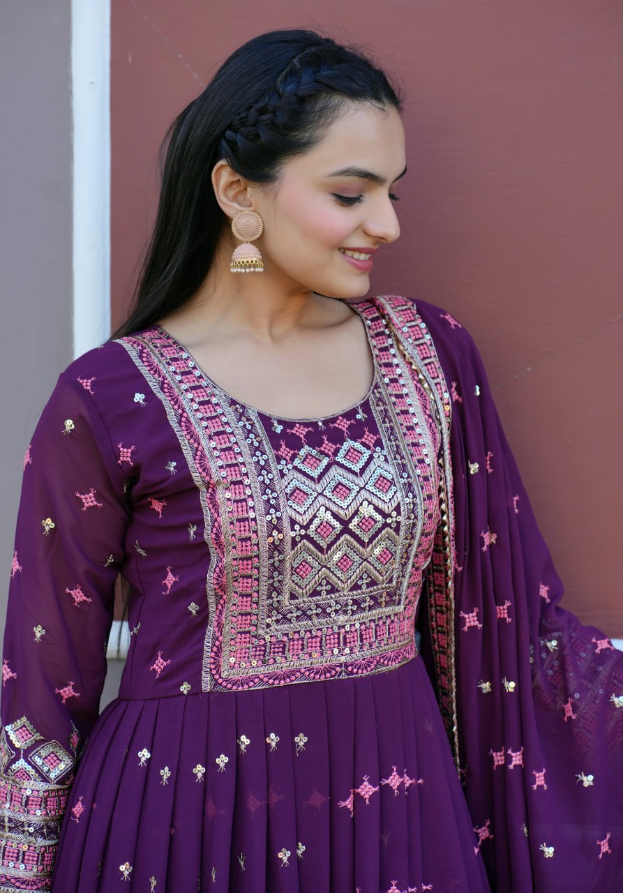 Teeya Creation Olive Color Faux Georgette Heavy Embroidery Work Fully Stitched Sharara Suit