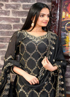 Teeya Creation Black Color Chinnon Silk Heavy Embroidery Work Fully Stitched Sharara Suit