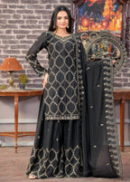 Teeya Creation Black Color Chinnon Silk Heavy Embroidery Work Fully Stitched Sharara Suit