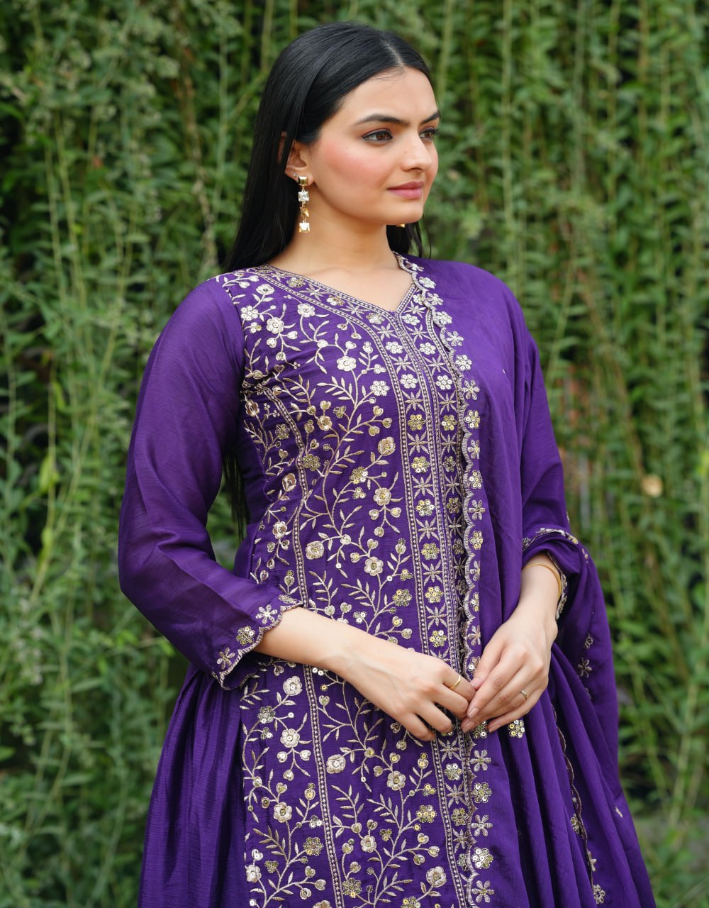 Teeya Creation Purple Color Chinnon Silk Heavy Embroidery Work Fully Stitched Sharara Suit