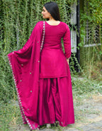 Teeya Creation Rani Color Chinnon Silk Heavy Embroidery Work Fully Stitched Sharara Suit