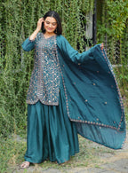 Prazu Fashion Morpich Chinon Silk Embroidered Sharara Suit - Distacart