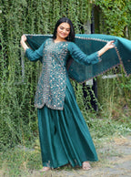 Prazu Fashion Morpich Chinon Silk Embroidered Sharara Suit - Distacart