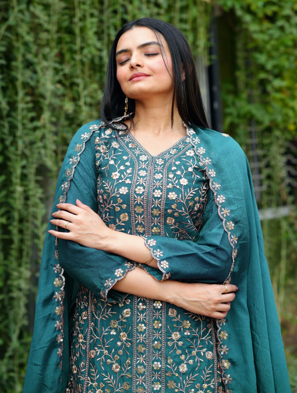 Prazu Fashion Morpich Chinon Silk Embroidered Sharara Suit - Distacart