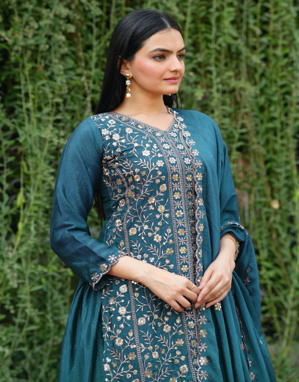 Prazu Fashion Morpich Chinon Silk Embroidered Sharara Suit - Distacart