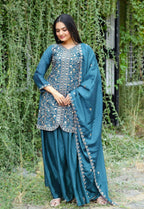 Prazu Fashion Morpich Chinon Silk Embroidered Sharara Suit - Distacart