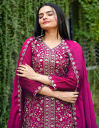 Prazu Fashion Pink Chinon Silk Sequence Embroidered Sharara Suit - Distacart