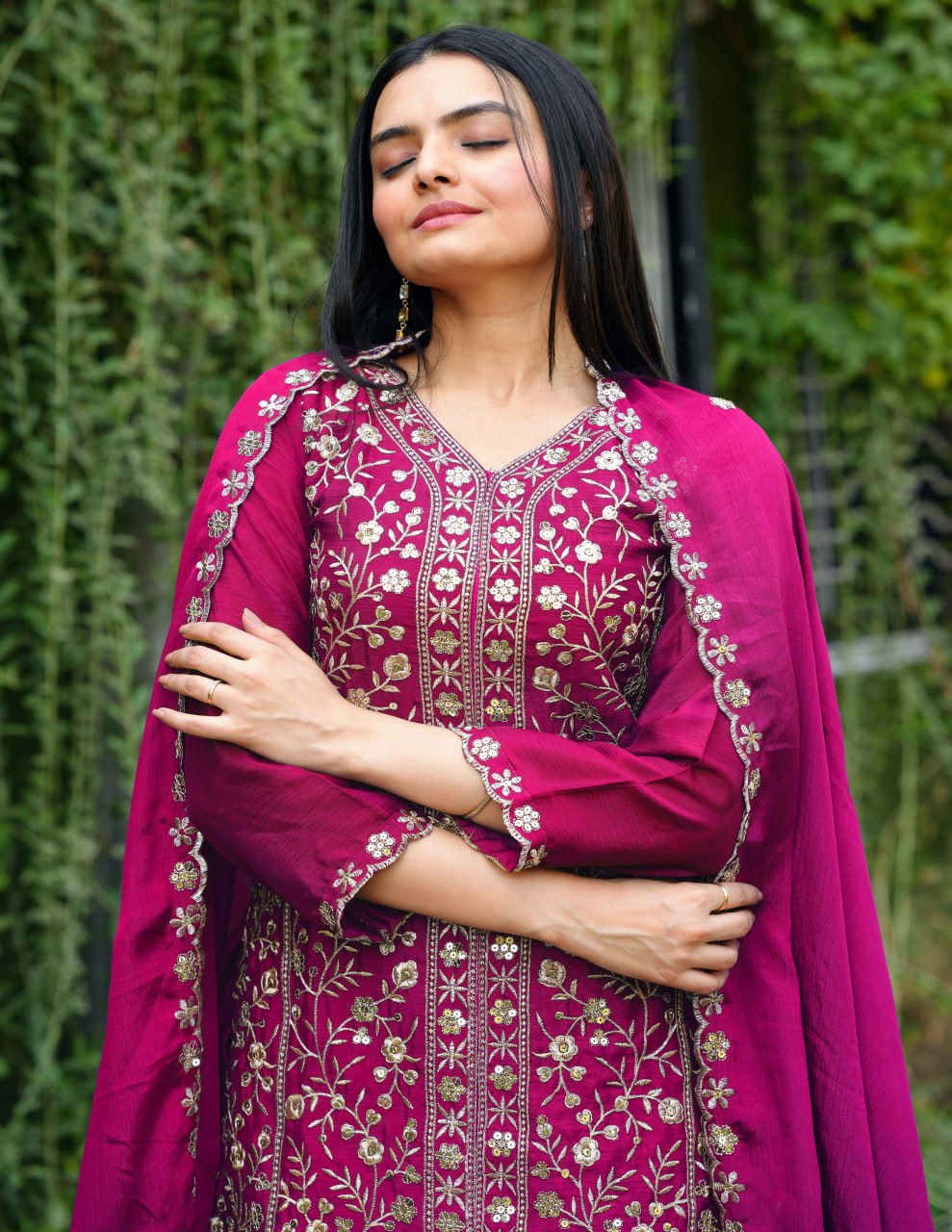 Prazu Fashion Pink Chinon Silk Sequence Embroidered Sharara Suit - Distacart