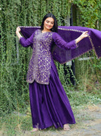 Prazu Fashion Violet Chinon Silk Sequence Embroidered Sharara Suit - Distacart