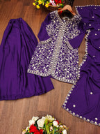 Prazu Fashion Violet Chinon Silk Sequence Embroidered Sharara Suit - Distacart