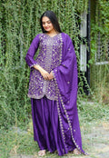 Prazu Fashion Violet Chinon Silk Sequence Embroidered Sharara Suit - Distacart
