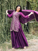 Prazu Fashion Wine Chinon Silk Embroidered Sharara Suit - Distacart