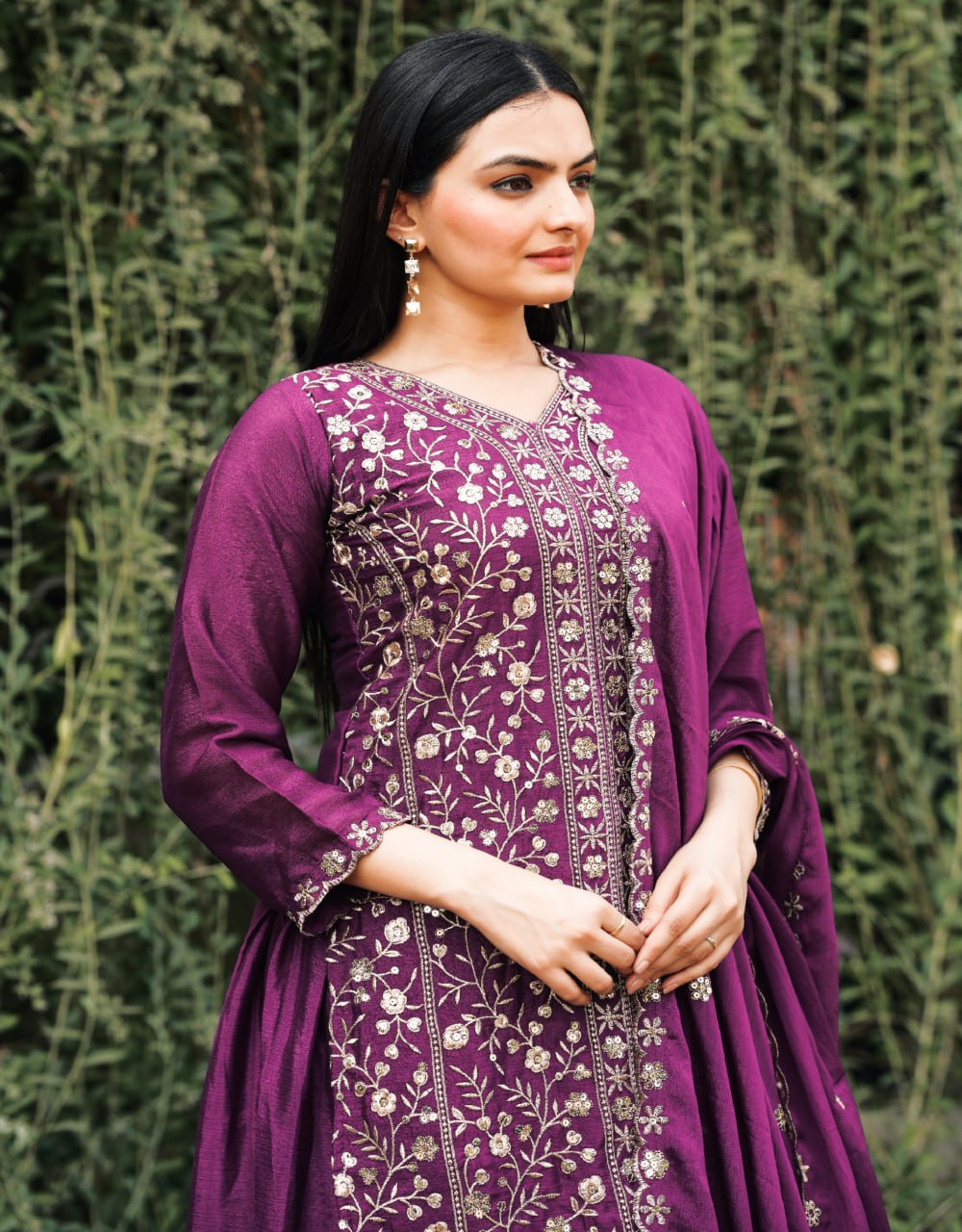 Prazu Fashion Wine Chinon Silk Embroidered Sharara Suit - Distacart