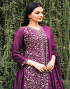 Prazu Fashion Wine Chinon Silk Embroidered Sharara Suit - Distacart