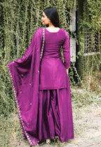 Prazu Fashion Wine Chinon Silk Embroidered Sharara Suit - Distacart