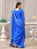 Teeya Creation Blue Color Chinnon Silk Heavy Embroidery Work Fully Stitched Sharara Suit - Distacart