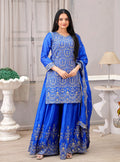 Teeya Creation Blue Color Chinnon Silk Heavy Embroidery Work Fully Stitched Sharara Suit - Distacart