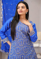 Teeya Creation Blue Color Chinnon Silk Heavy Embroidery Work Fully Stitched Sharara Suit - Distacart
