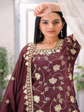 Teeya Creation Maroon Color Chinnon Silk Embroidery Work Fully Stitched Salwar Suit - Distacart