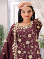 Teeya Creation Maroon Color Chinnon Silk Embroidery Work Fully Stitched Salwar Suit - Distacart