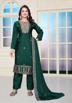 Teeya Creation Green Color Chinnon Silk Embroidery Work Fully Stitched Salwar Suit