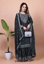 Teeya Creation Black Color Chinnon Silk Embroidery Work Fully Stitched Salwar Suit - Distacart