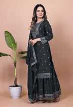 Teeya Creation Black Color Chinnon Silk Embroidery Work Fully Stitched Salwar Suit - Distacart