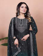 Teeya Creation Black Color Chinnon Silk Embroidery Work Fully Stitched Salwar Suit - Distacart