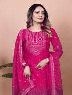 Teeya Creation Rani Color Chinnon Silk Embroidery Work Fully Stitched Salwar Suit