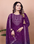 Teeya Creation Wine Color Chinnon Silk Embroidery Work Fully Stitched Salwar Suit