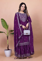 Teeya Creation Wine Color Chinnon Silk Embroidery Work Fully Stitched Salwar Suit