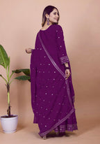 Teeya Creation Wine Color Chinnon Silk Embroidery Work Fully Stitched Salwar Suit